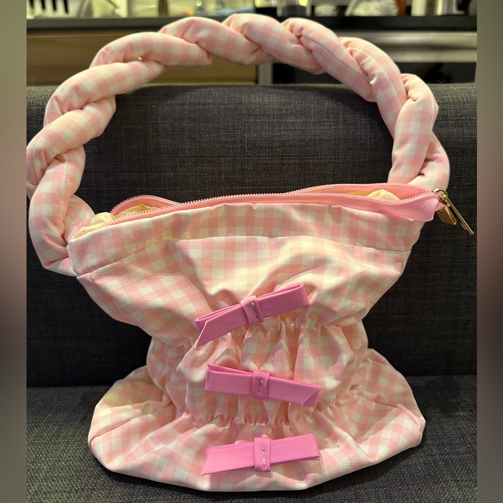 Pink gingham bow bag